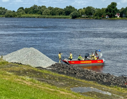 Mit Booten sucht die Feuerwehr auf der Elbe nach der vermissten Frau. Foto: Hamann